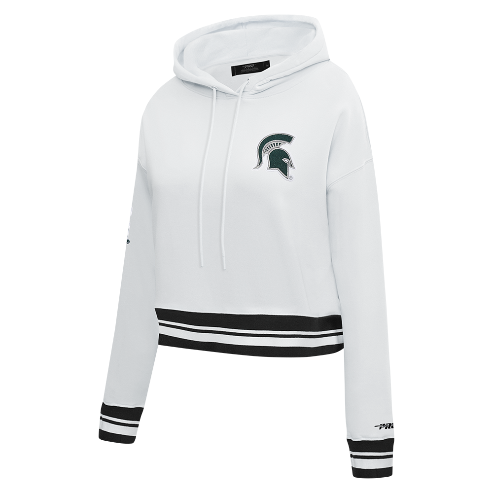 COLLEGE MICHIGAN STATE UNIVERSITY CLASSIC WOMEN'S FLC RIB CROPPED PO HOODIE (WHITE/BLACK) - Image 2