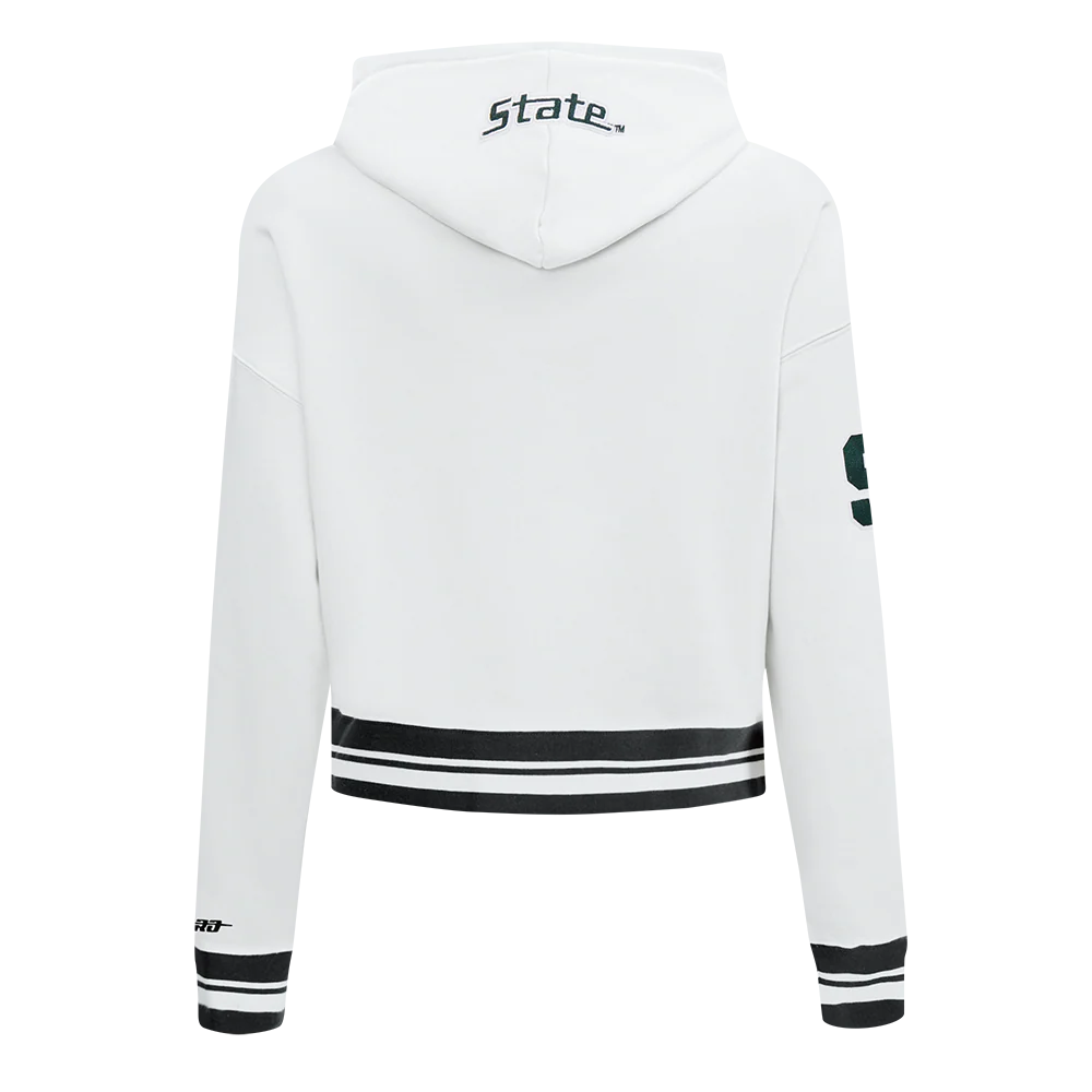 COLLEGE MICHIGAN STATE UNIVERSITY CLASSIC WOMEN'S FLC RIB CROPPED PO HOODIE (WHITE/BLACK) - Image 3