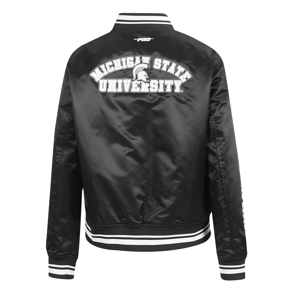 COLLEGE MICHIGAN STATE UNIVERSITY CLASSIC WOMEN'S RIB SATIN JACKET (BLACK) - Image 3