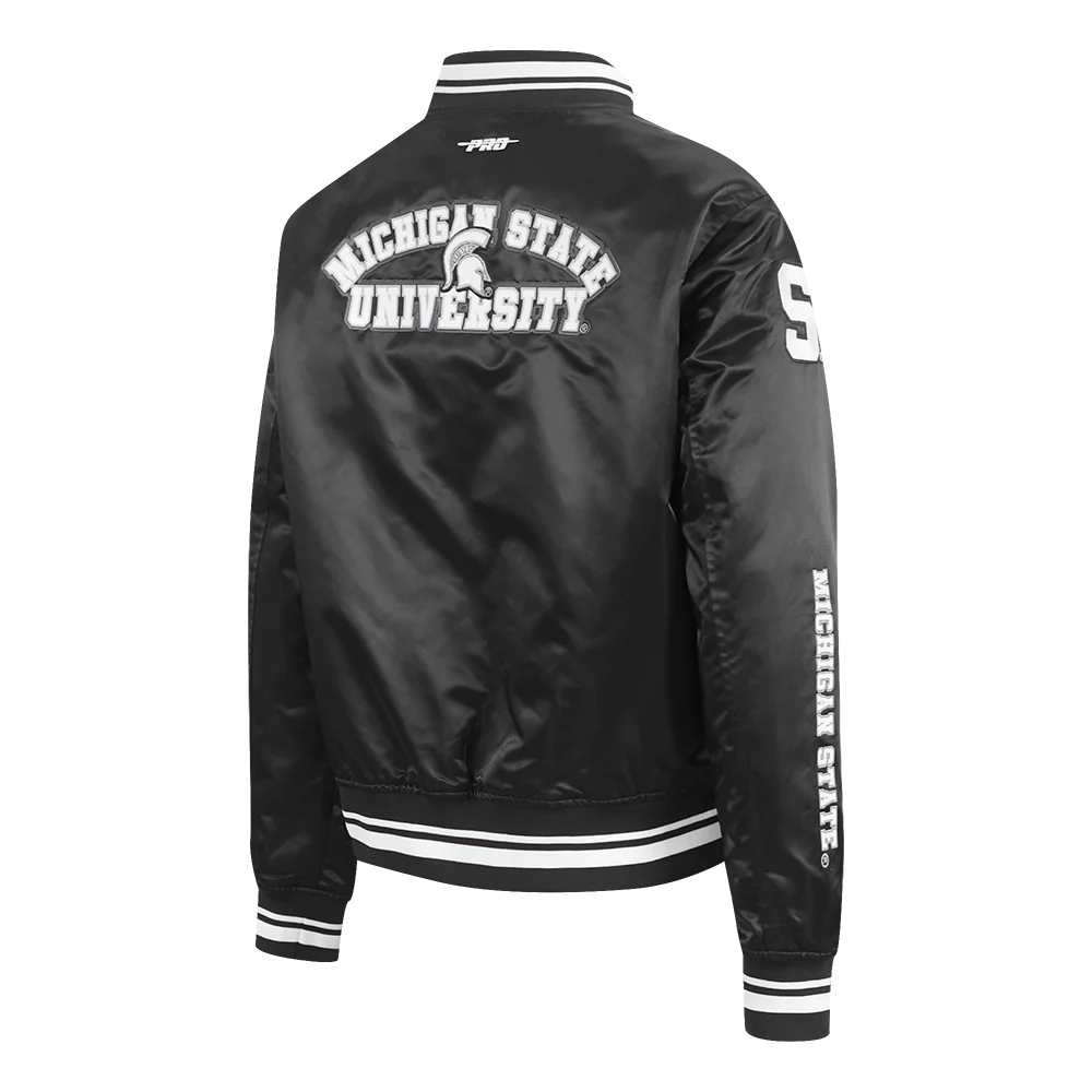 COLLEGE MICHIGAN STATE UNIVERSITY CLASSIC WOMEN'S RIB SATIN JACKET (BLACK) - Image 4