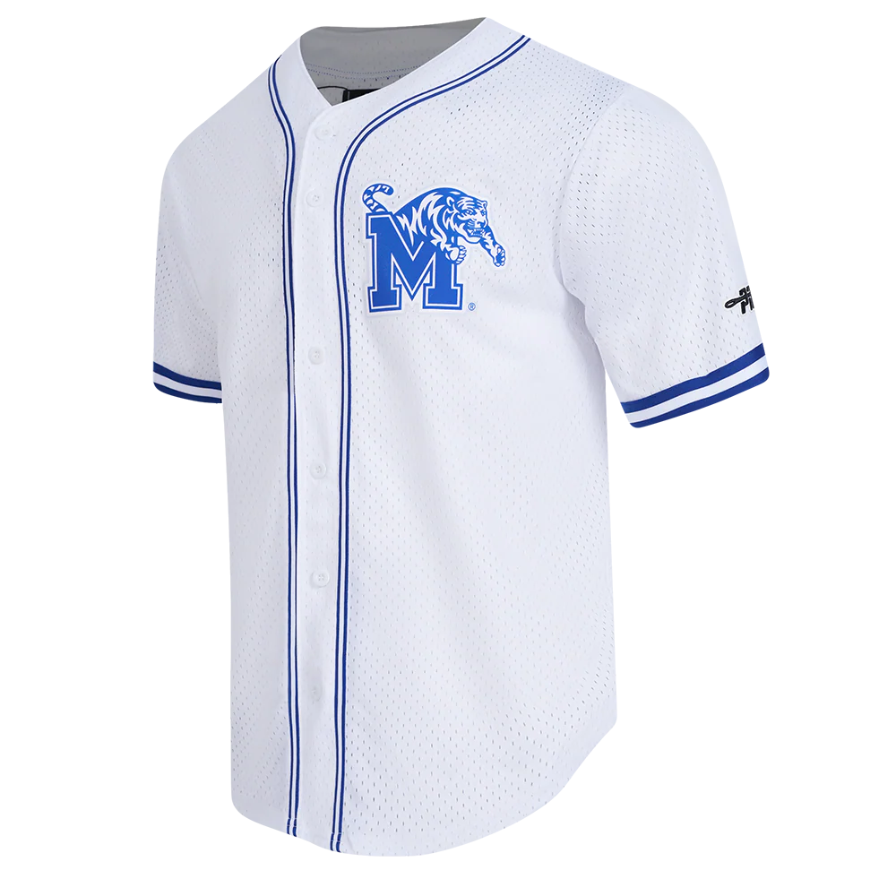 UNIVERSITY OF MEMPHIS CLASSIC MESH MEN'S MESH BUTTON DOWN SHIRT (WHITE/ROYAL BLUE) - Image 2