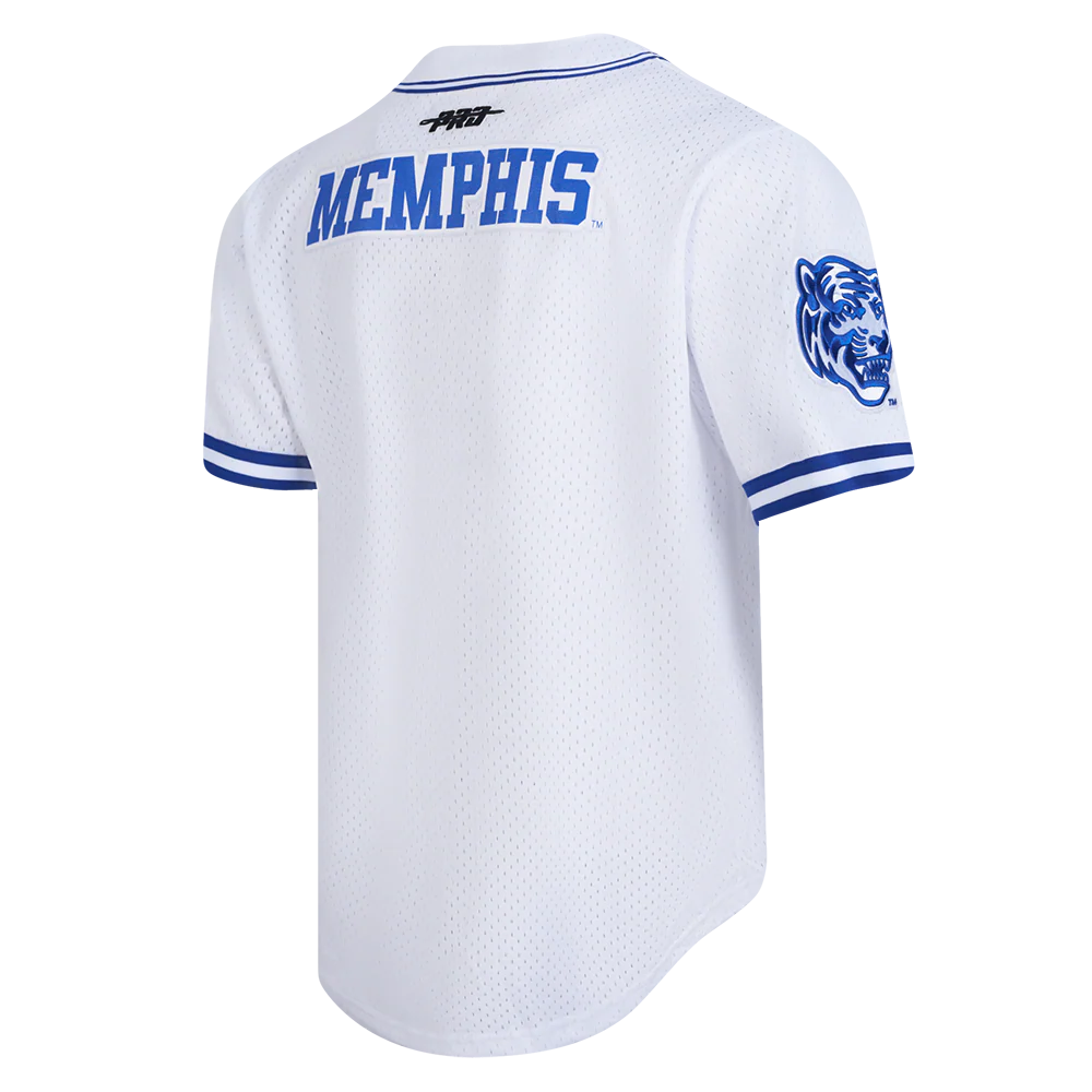 UNIVERSITY OF MEMPHIS CLASSIC MESH MEN'S MESH BUTTON DOWN SHIRT (WHITE/ROYAL BLUE) - Image 4
