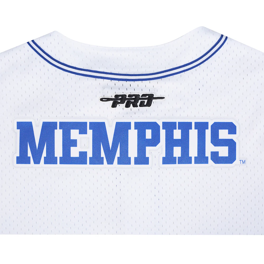 UNIVERSITY OF MEMPHIS CLASSIC MESH MEN'S MESH BUTTON DOWN SHIRT (WHITE/ROYAL BLUE) - Image 5