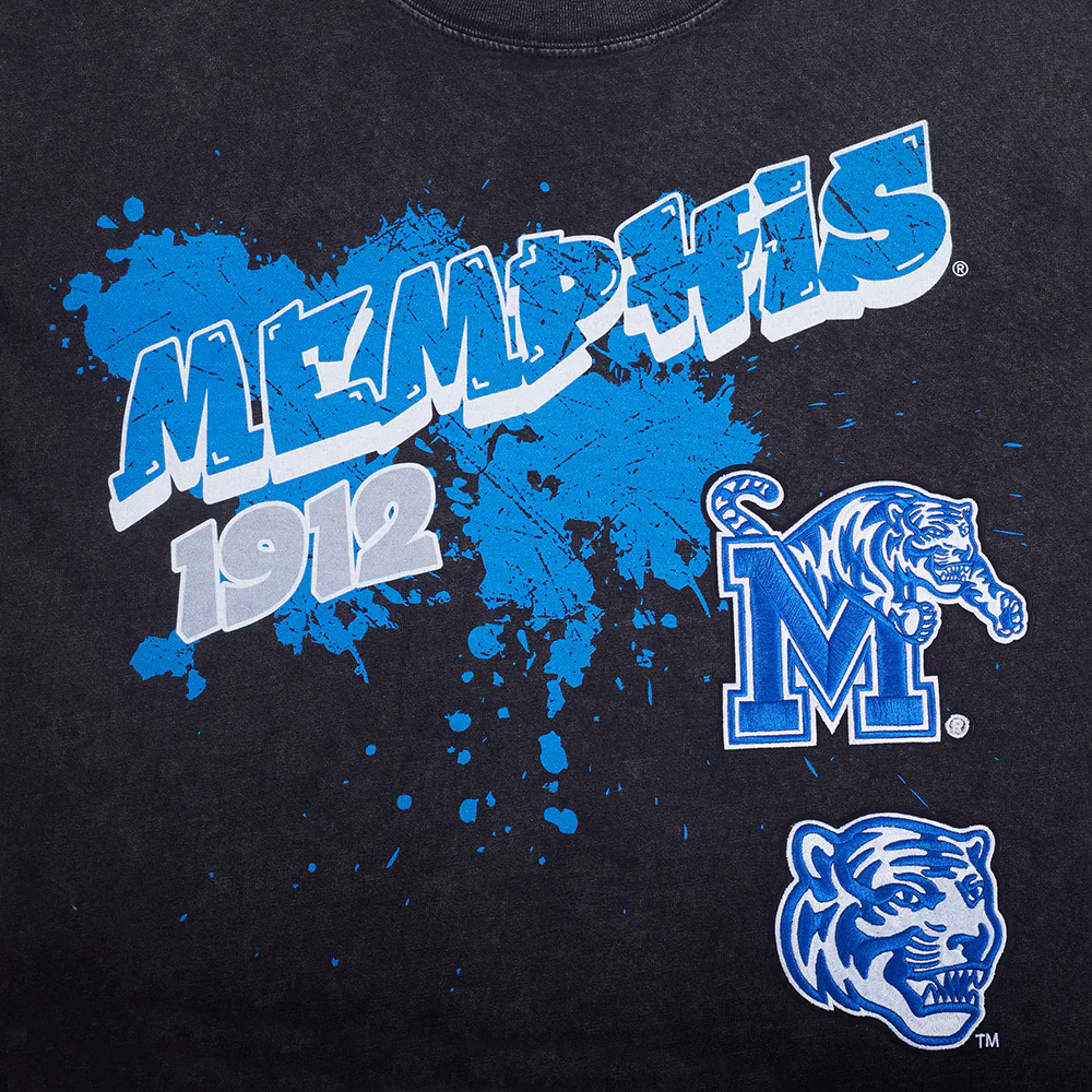 COLLEGE UNIVERSITY OF MEMPHIS GRAFFITI MEN'S CJ DROP SHOULDER ENZYME WASH TEE (WASHED BLACK) - Image 5