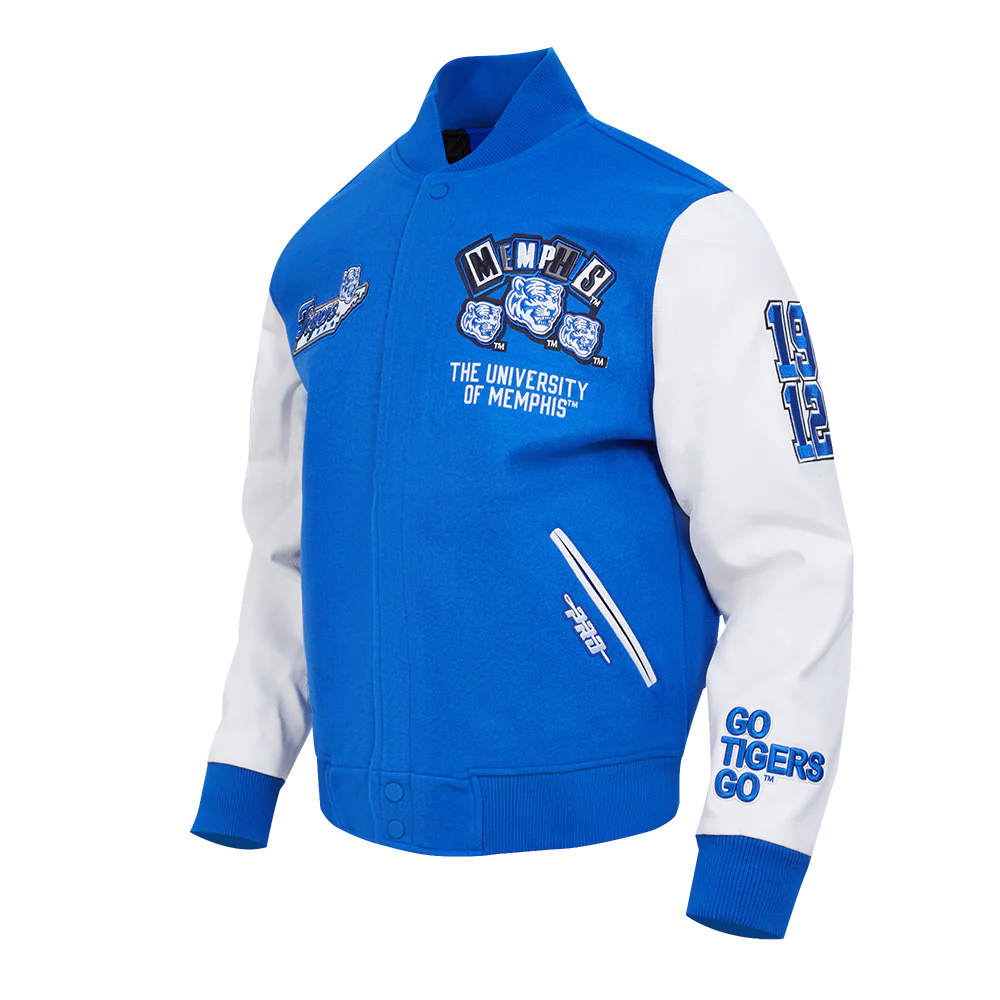UNIVERSITY OF MEMPHIS HOMECOMING MEN'S WOOL VARSITY JACKET (ROYAL BLUE/WHITE) - Image 2