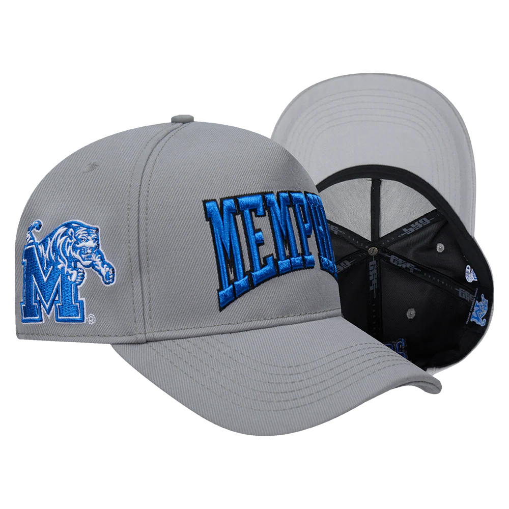 COLLEGE UNIVERSITY OF MEMPHIS CREST EMBLEM MEN'S PINCH FRONT STRAPBACK H (GRAY) - Image 7