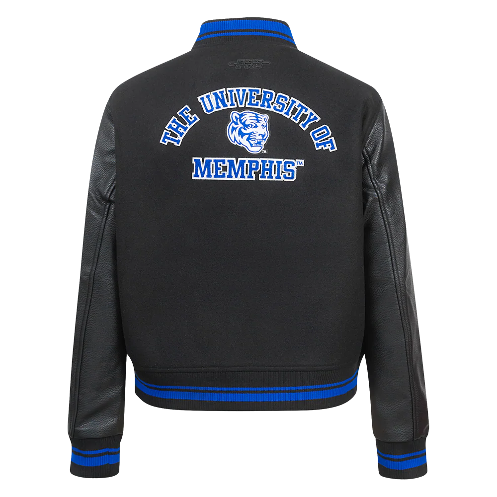 UNIVERSITY OF MEMPHIS CLASSIC WOMEN'S RIB WOOL VARSITY JACKET (BLACK/ROYAL BLUE/BLACK) - Image 3