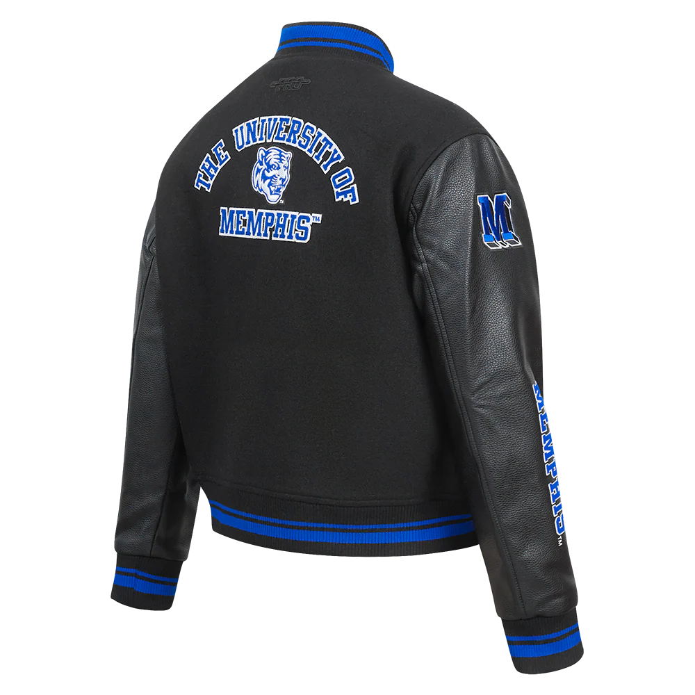 UNIVERSITY OF MEMPHIS CLASSIC WOMEN'S RIB WOOL VARSITY JACKET (BLACK/ROYAL BLUE/BLACK) - Image 4