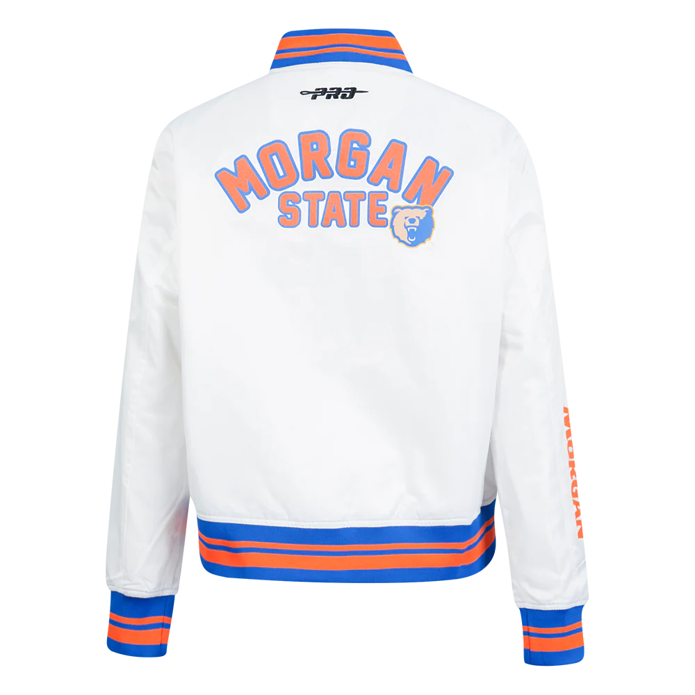 COLLEGE MORGAN STATE UNIVERSITY CLASSIC WOMEN'S RIB SATIN JACKET (WHITE/ROYAL BLUE/ORANGE) - Image 3