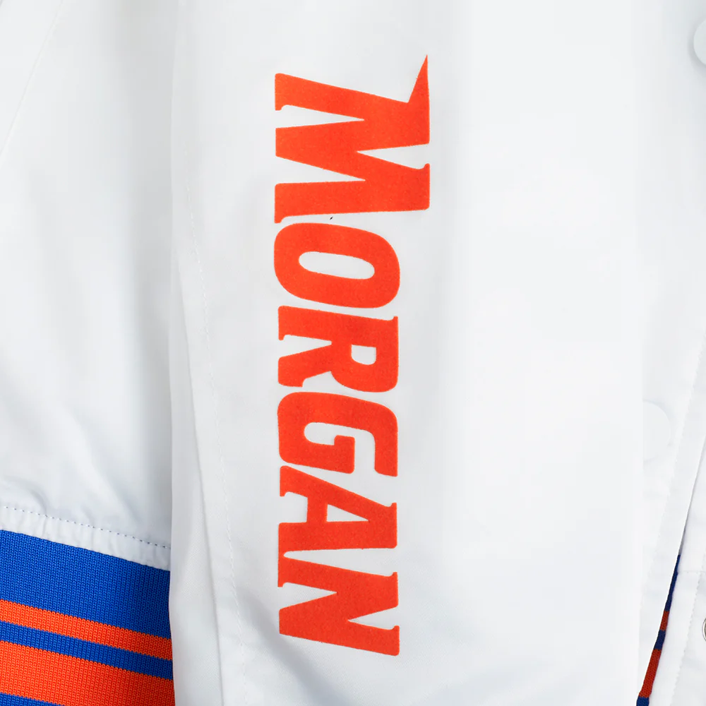 COLLEGE MORGAN STATE UNIVERSITY CLASSIC WOMEN'S RIB SATIN JACKET (WHITE/ROYAL BLUE/ORANGE) - Image 9