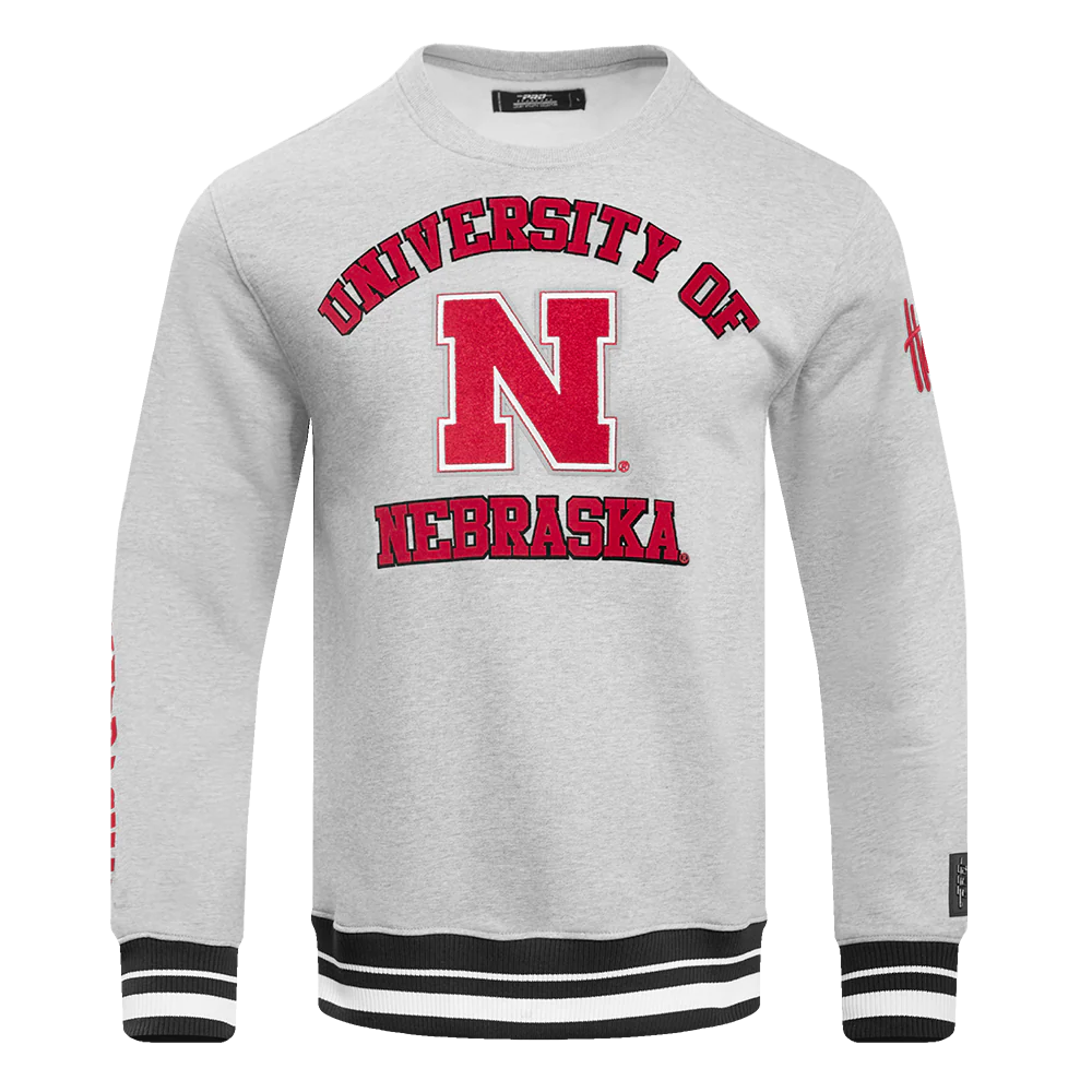 UNIVERSITY OF NEBRASKA CLASSIC MEN'S STACKED LOGO CREWNECK (HEATHER GRAY/BLACK)