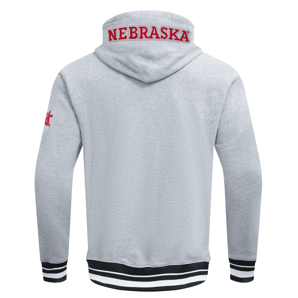 UNIVERSITY OF NEBRASKA CLASSIC MEN'S STACKED LOGO PULLOVER HOODIE (HEATHER GRAY/BLACK) - Image 3