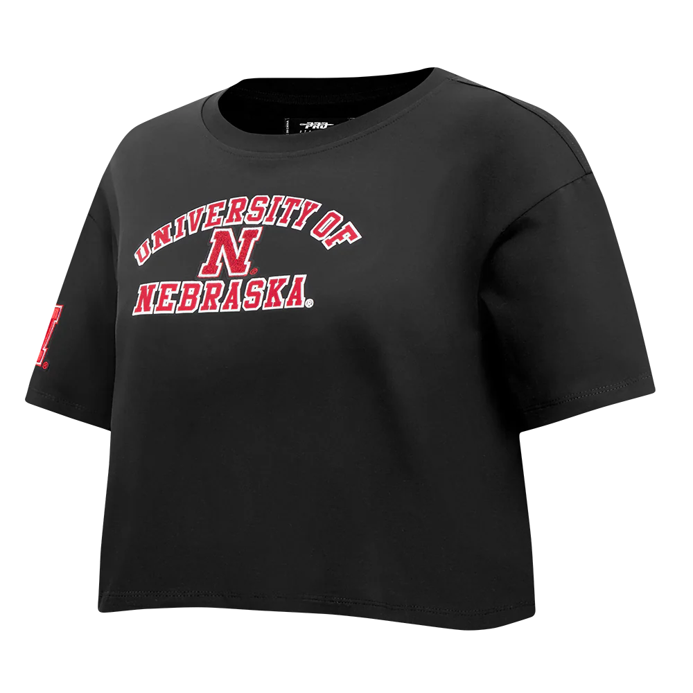 UNIVERSITY OF NEBRASKA CLASSIC WOMEN'S SINGLE JERSEY BOXY TEE (BLACK) - Image 6