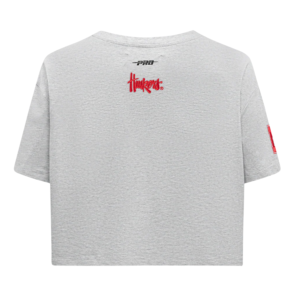 UNIVERSITY OF NEBRASKA CLASSIC WOMEN'S SINGLE JERSEY BOXY TEE (HEATHER GREY) - Image 3