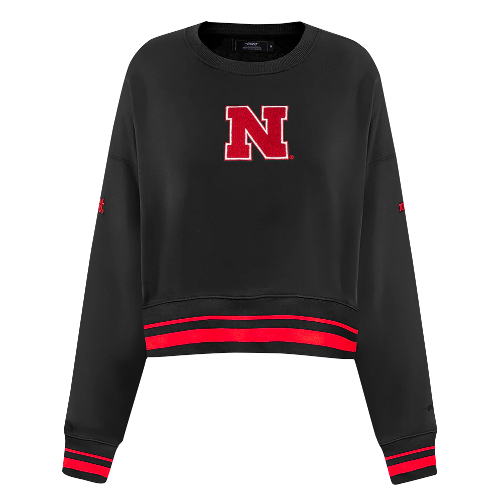UNIVERSITY OF NEBRASKA CLASSIC WOMEN'S RIB FLEECE CREWNECK (BLACK/RED)