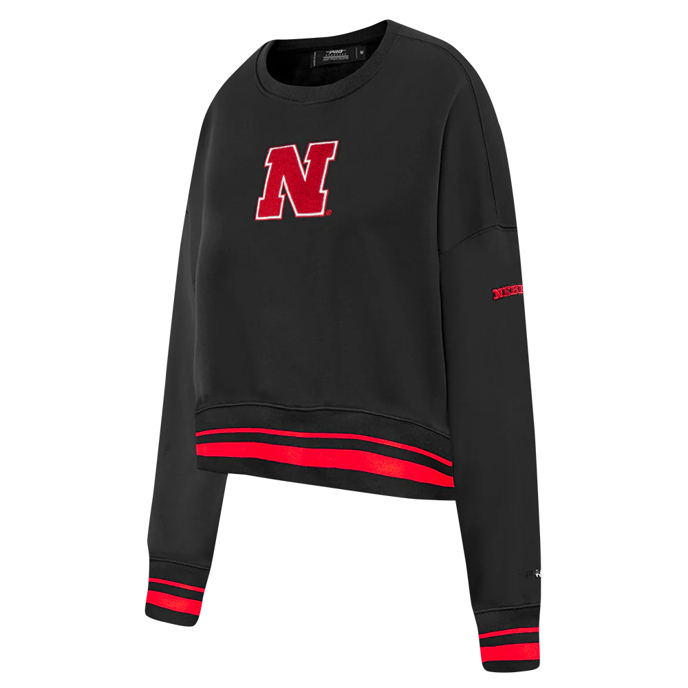 UNIVERSITY OF NEBRASKA CLASSIC WOMEN'S RIB FLEECE CREWNECK (BLACK/RED) - Image 2