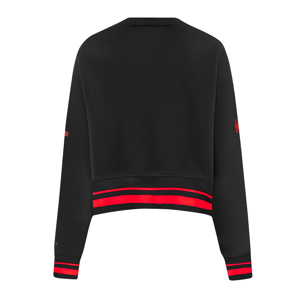 UNIVERSITY OF NEBRASKA CLASSIC WOMEN'S RIB FLEECE CREWNECK (BLACK/RED) - Image 3