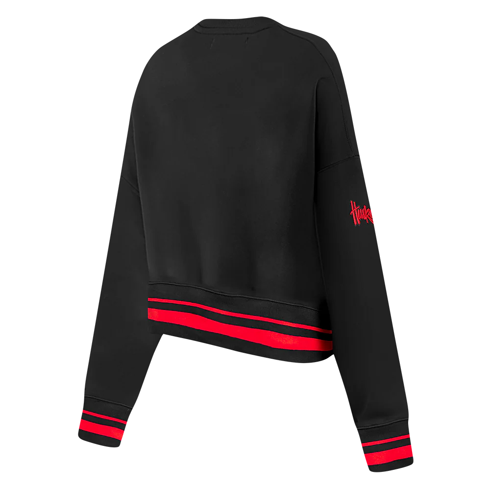 UNIVERSITY OF NEBRASKA CLASSIC WOMEN'S RIB FLEECE CREWNECK (BLACK/RED) - Image 4