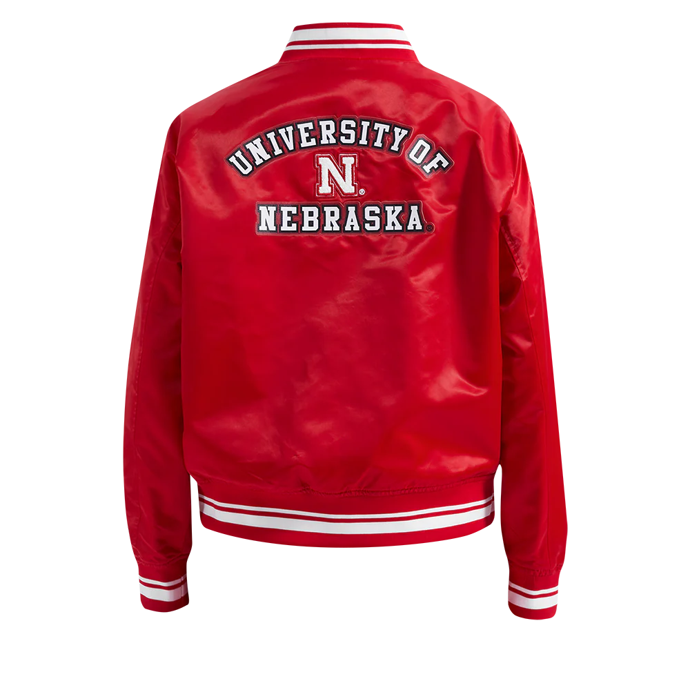 COLLEGE UNIVERSITY OF NEBRASKA CLASSIC WOMEN'S RIB SATIN JACKET (RED) - Image 3