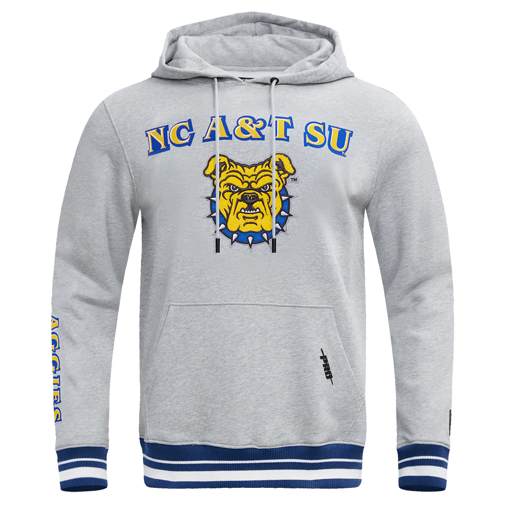 NORTH CAROLINA A&T STATE UNIVERSITY CLASSIC STACKED LOGO FLEECE CREWNECK (HEATHER GREY/DODGER BLUE)