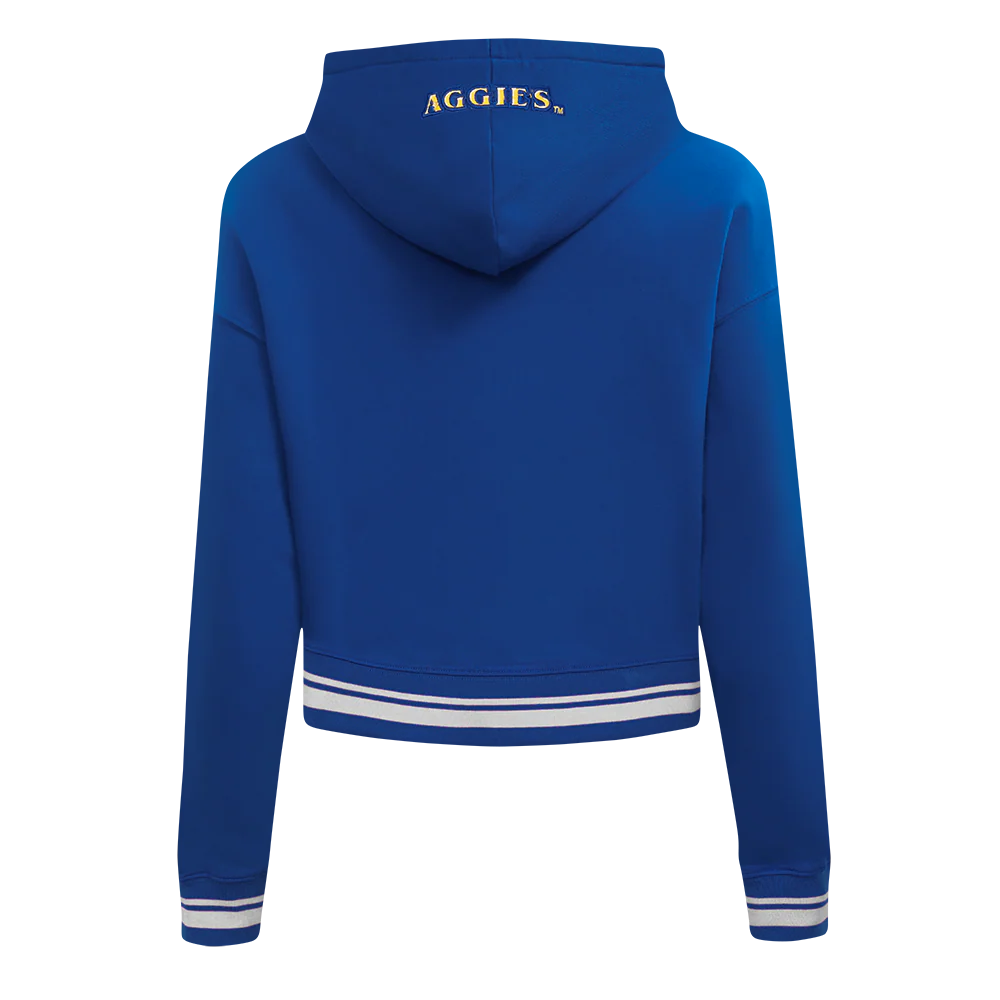 NORTH CAROLINA A&T STATE UNIVERSITY CLASSIC RIB FLEECE CROPPED PULLOVER HOODIE (DODGER BLUE) - Image 3