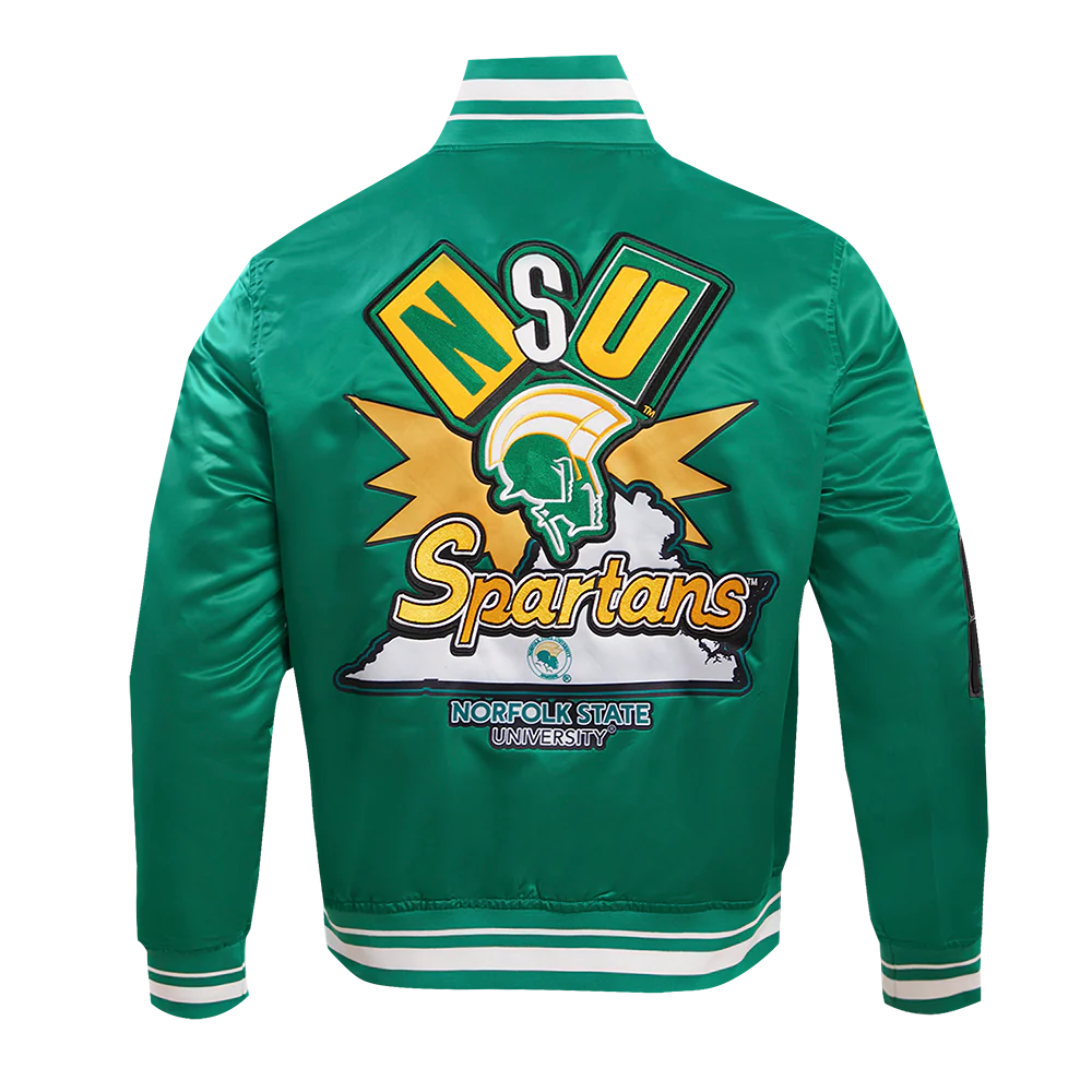 NORFOLK STATE UNIVERSITY HOMECOMING RIB MEN'S SATIN JACKET (KELLY GREEN)