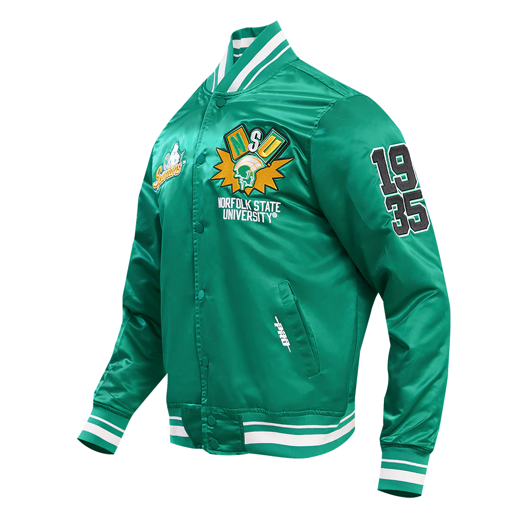 NORFOLK STATE UNIVERSITY HOMECOMING RIB MEN'S SATIN JACKET (KELLY GREEN) - Image 2