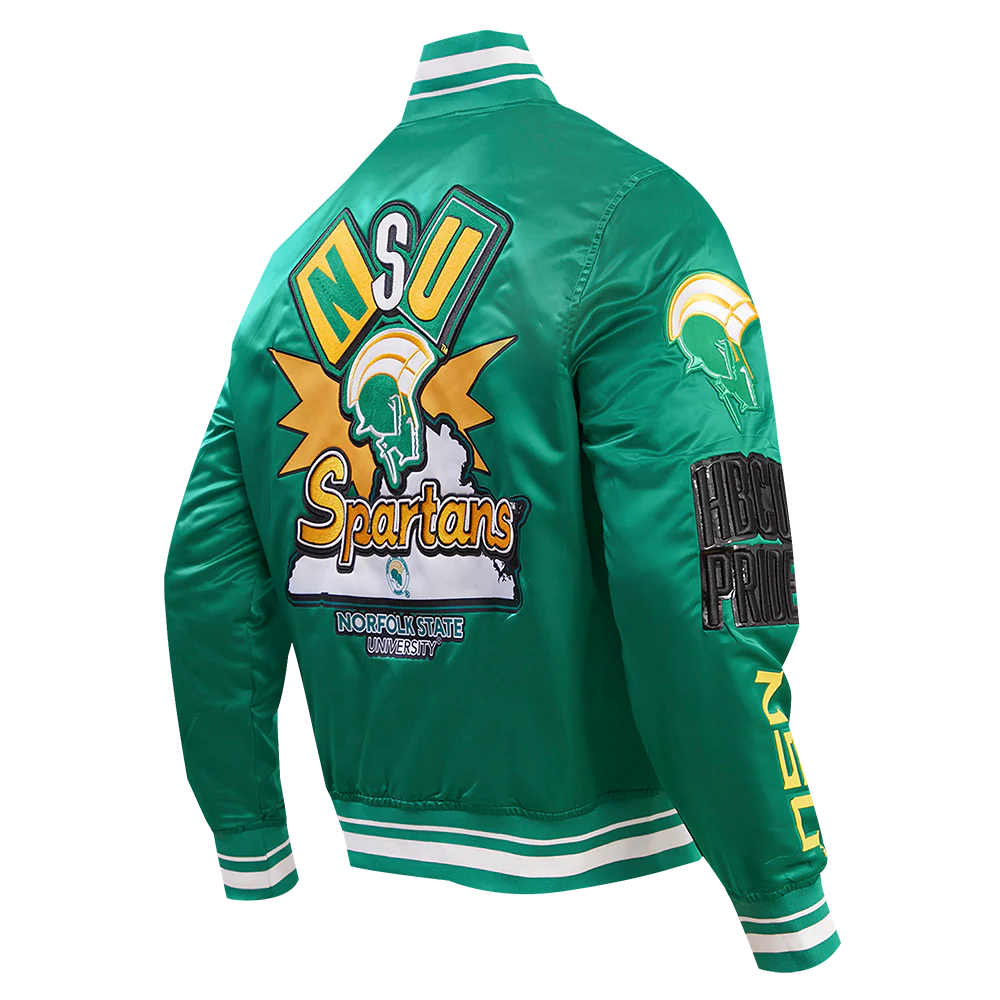 NORFOLK STATE UNIVERSITY HOMECOMING RIB MEN'S SATIN JACKET (KELLY GREEN) - Image 3