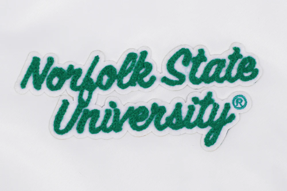 COLLEGE NORFOLK STATE UNIVERSITY CLASSIC WOMEN'S RIB SATIN JACKET (WHITE/GREEN) - Image 6