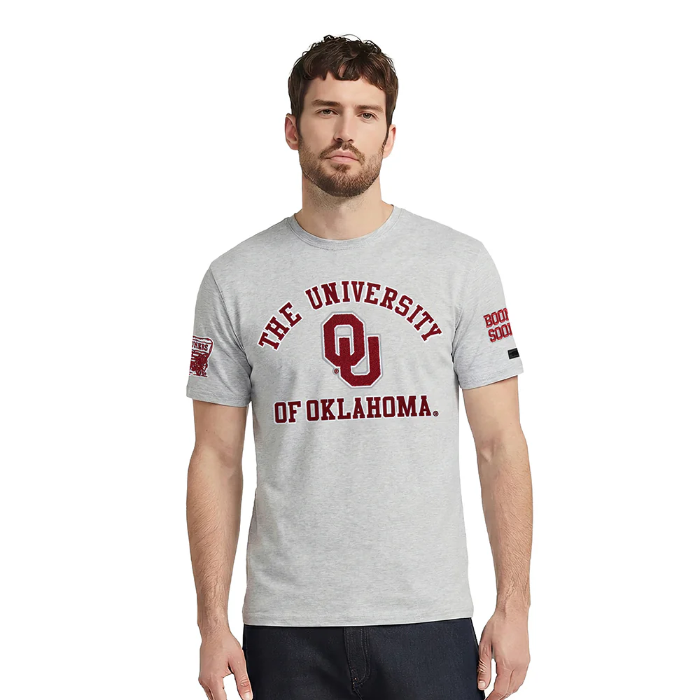 UNIVERSITY OF OKLAHOMA CLASSIC MEN'S STACKED LOGO TEE (HEATHER GREY)