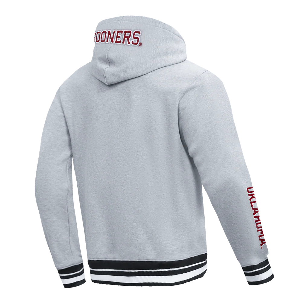 UNIVERSITY OF OKLAHOMA CLASSIC MEN'S RIB PULLOVER HOODIE (HEATHER GRAY/BLACK) - Image 4