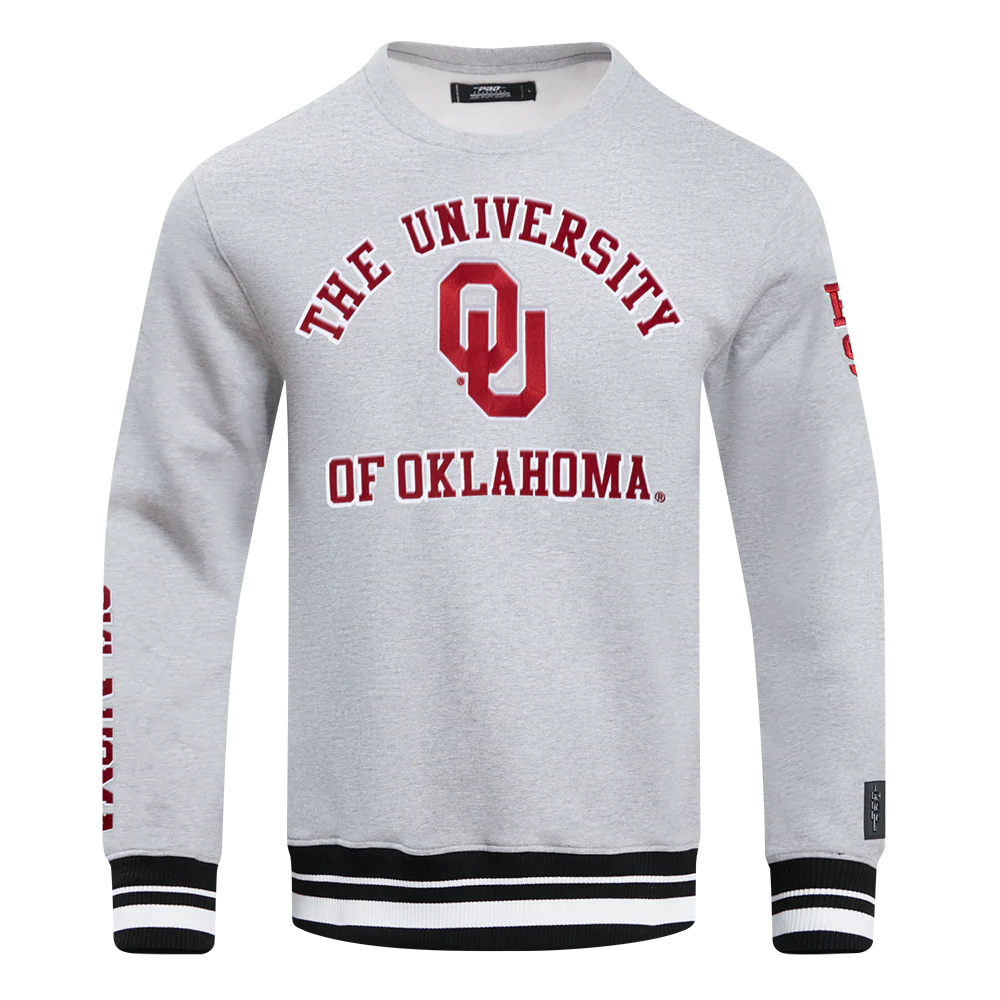 UNIVERSITY OF OKLAHOMA CLASSIC MEN'S RIB CREWNECK (HEATHER GRAY/BLACK)