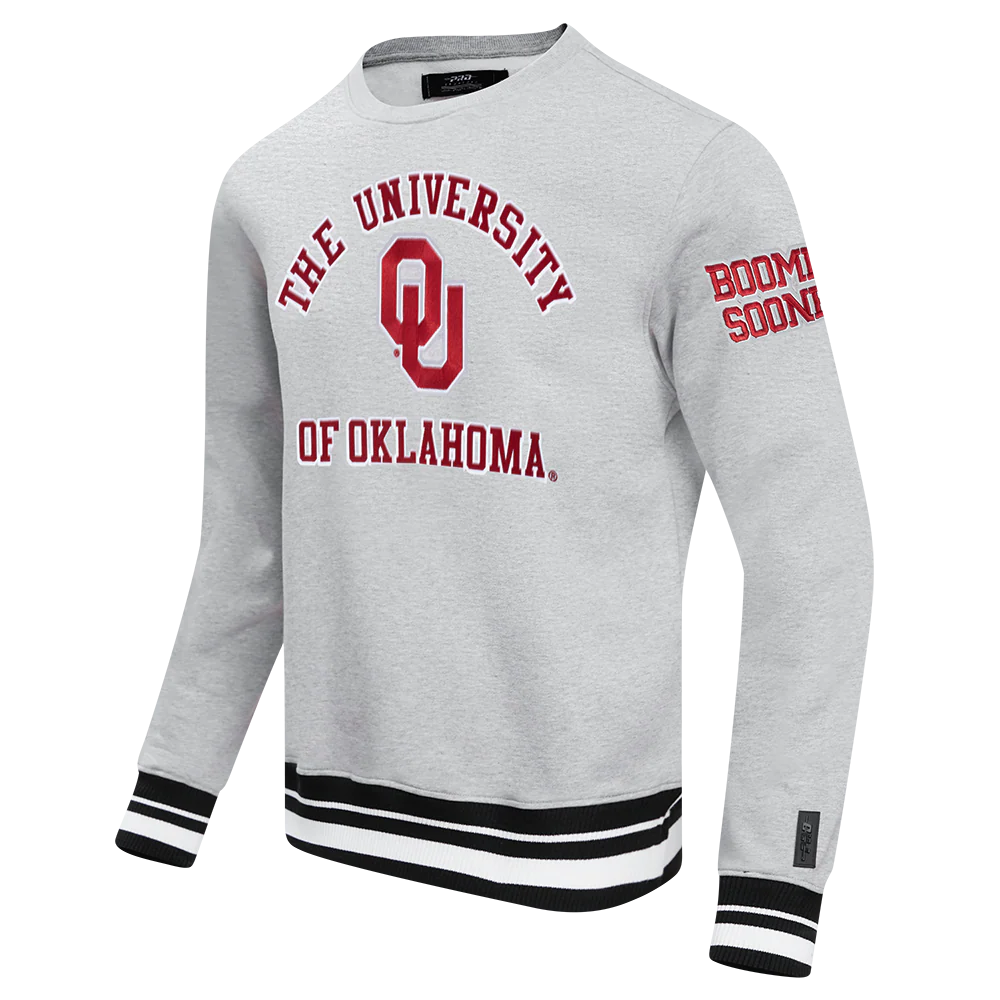 UNIVERSITY OF OKLAHOMA CLASSIC MEN'S RIB CREWNECK (HEATHER GRAY/BLACK) - Image 2