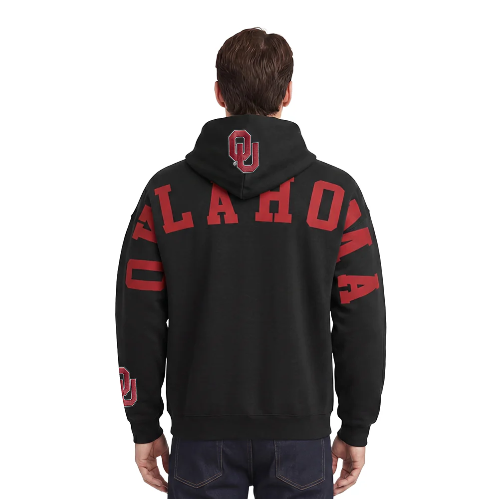 UNIVERSITY OF OKLAHOMA WINGSPAN MEN'S DROP SHOULDER FLC PO HOODIE (BLACK)