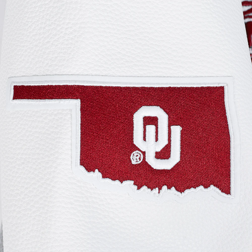 UNIVERSITY OF OKLAHOMA CLASSIC RIB WOOL VARSITY JACKET (HEATHER GREY/WHITE/BLACK) - Image 7