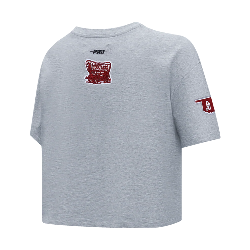 THE UNIVERSITY OF OKLAHOMA CLASSIC WOMEN'S SINGLE JERSEY BOXY TEE (HEATHER GREY) - Image 4