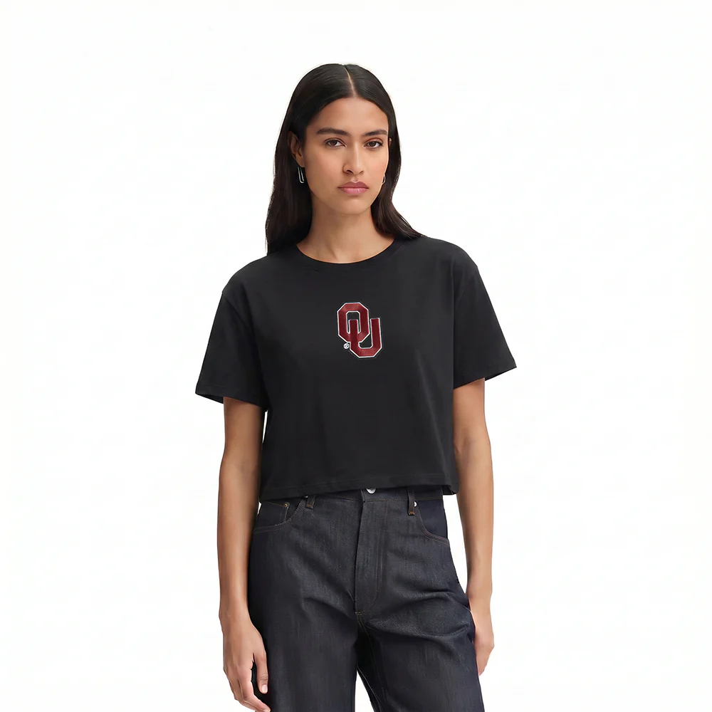 COLLEGE UNIVERSITY OF OKLAHOMA WINGSPAN WOMEN'S SJ BOXY TEE (BLACK) - Image 2