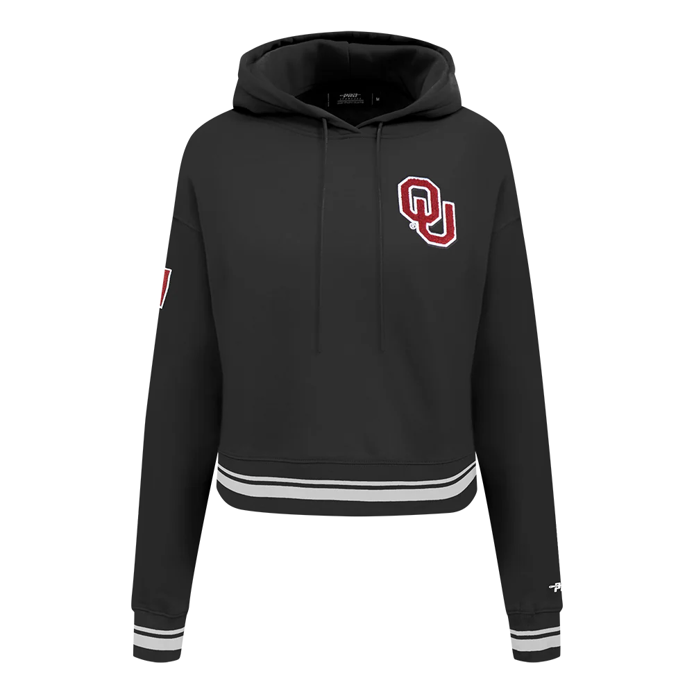 COLLEGE THE UNIVERSITY OF OKLAHOMA CLASSIC WOMEN'S RIB FLC CROPPED PO HOODIE (BLACK) - Image 3