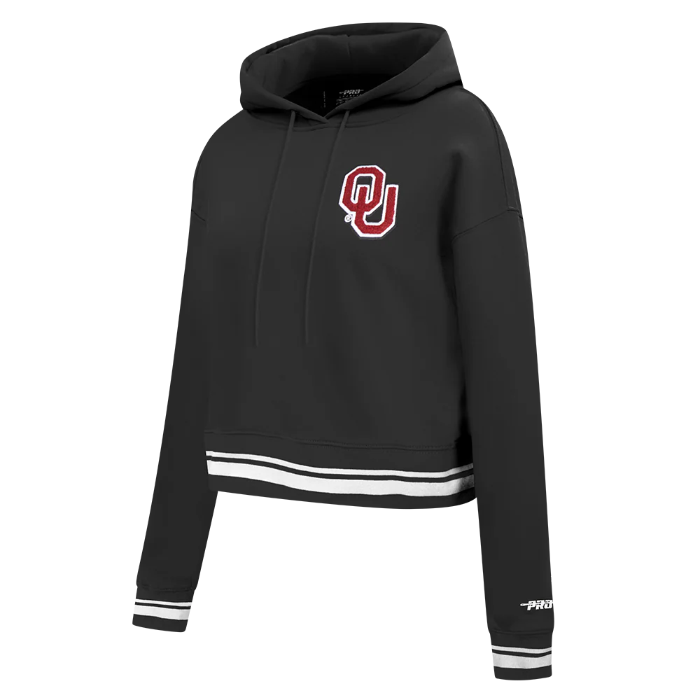 COLLEGE THE UNIVERSITY OF OKLAHOMA CLASSIC WOMEN'S RIB FLC CROPPED PO HOODIE (BLACK) - Image 4
