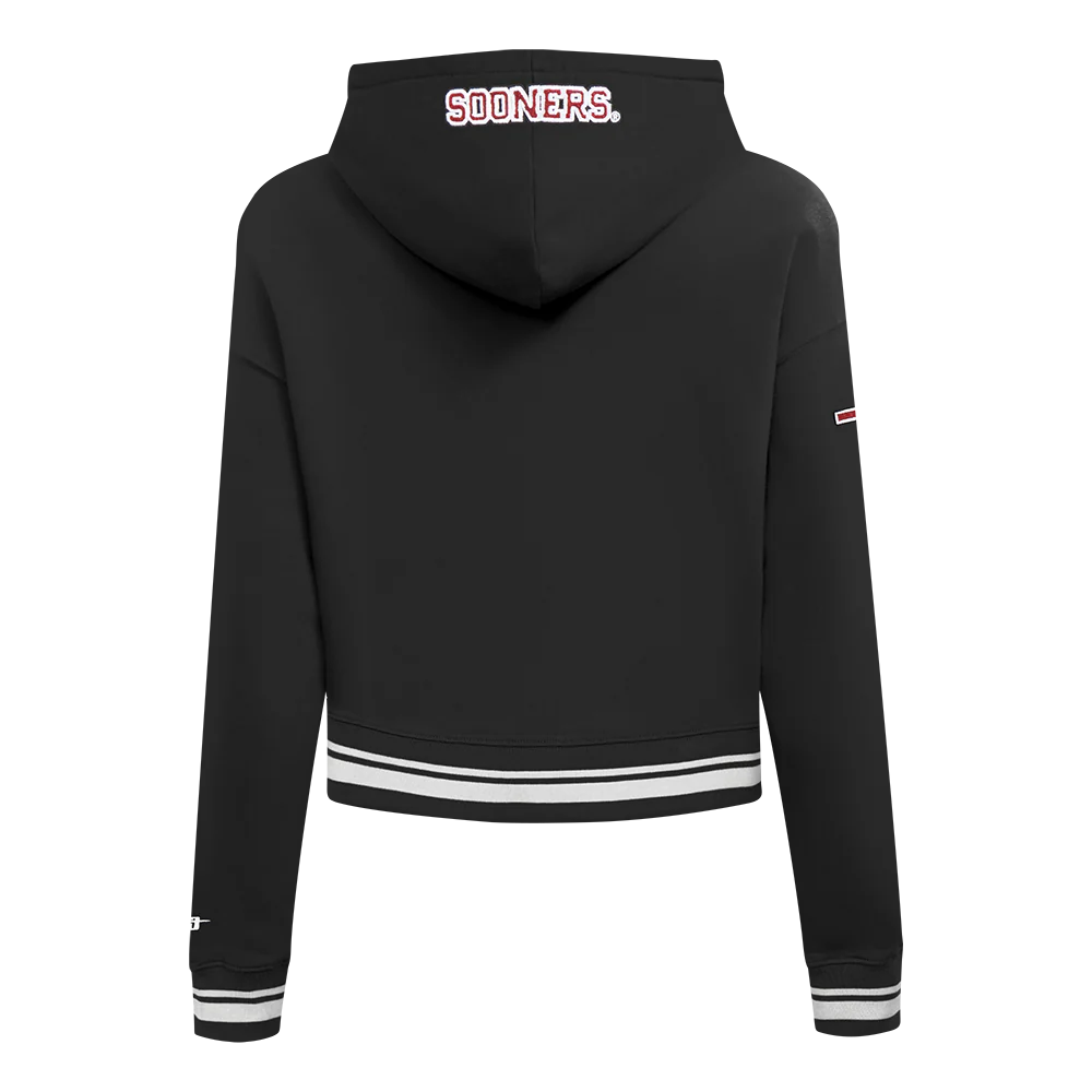 COLLEGE THE UNIVERSITY OF OKLAHOMA CLASSIC WOMEN'S RIB FLC CROPPED PO HOODIE (BLACK) - Image 5