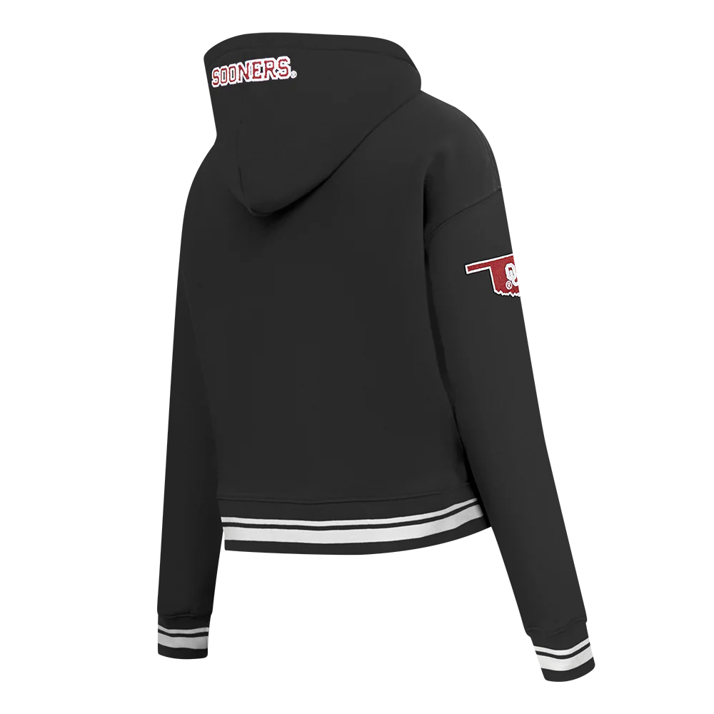 COLLEGE THE UNIVERSITY OF OKLAHOMA CLASSIC WOMEN'S RIB FLC CROPPED PO HOODIE (BLACK) - Image 6