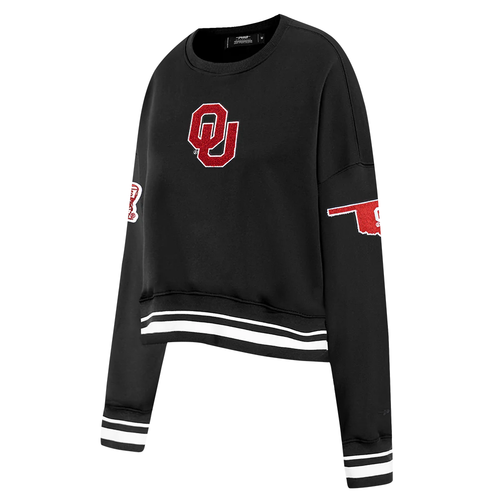 THE UNIVERSITY OF OKLAHOMA CLASSIC WOMEN'S RIB FLEECE CREWNECK (BLACK) - Image 2