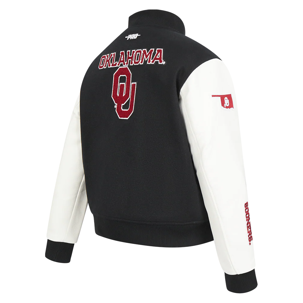 COLLEGE THE UNIVERSITY OF OKLAHOMA CLASSIC WOMEN'S WOOL VARSITY JACKET (BLACK/WHITE) - Image 4