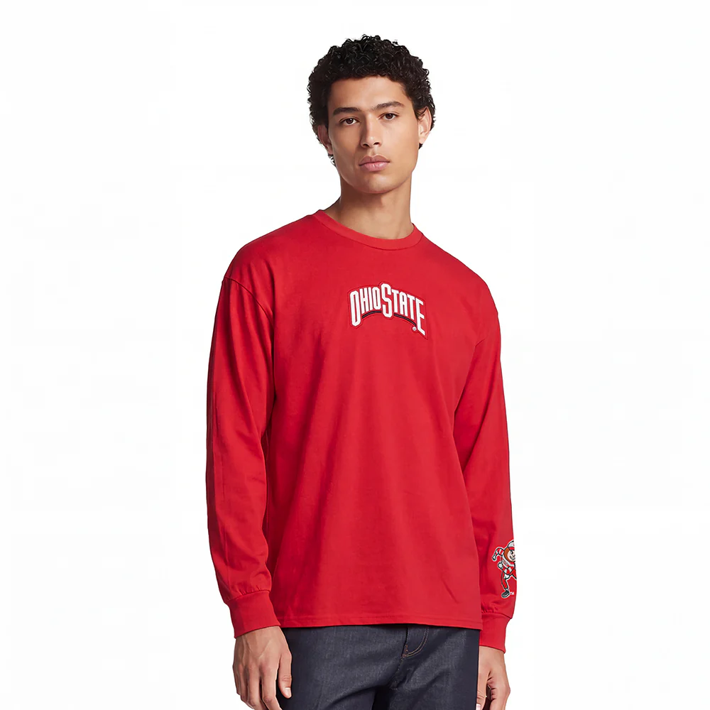 COLLEGE OHIO STATE UNIVERSITY WINGSPAN MEN'S DROP SHOULDER LS TEE (RED) - Image 2