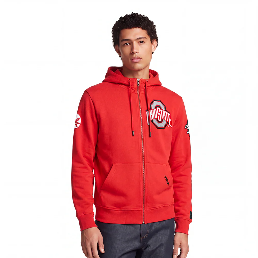 OHIO STATE UNIVERSITY CLASSIC MEN'S FULL ZIP PULLOVER HOODIE (RED)