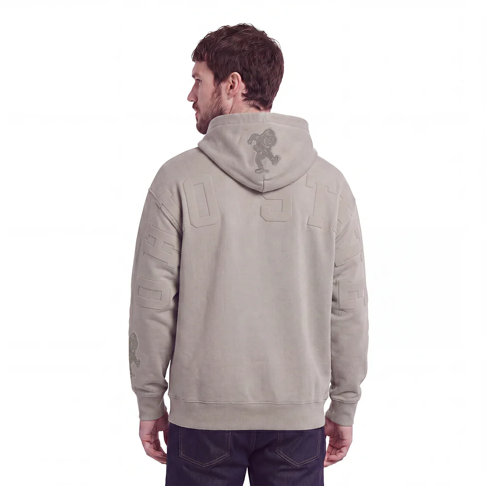 COLLEGE OHIO STATE UNIVERSITY WINGSPAN MEN'S DROP SHOULDER FLC PO HOODIE (TAUPE)