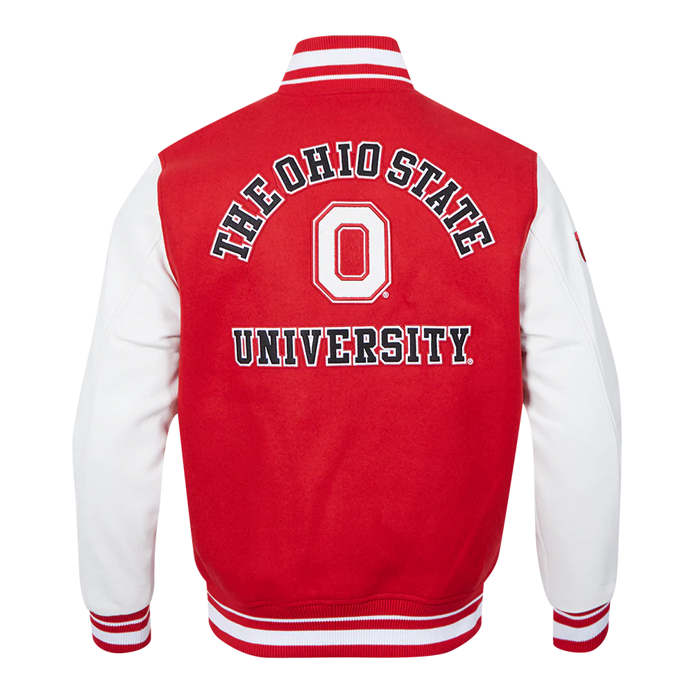 OHIO STATE UNIVERSITY CLASSIC MEN'S RIB WOOL VARSITY JACKET (RED/WHITE) - Image 4