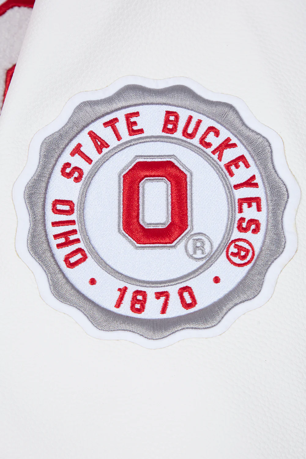 OHIO STATE UNIVERSITY CLASSIC MEN'S RIB WOOL VARSITY JACKET (RED/WHITE) - Image 8