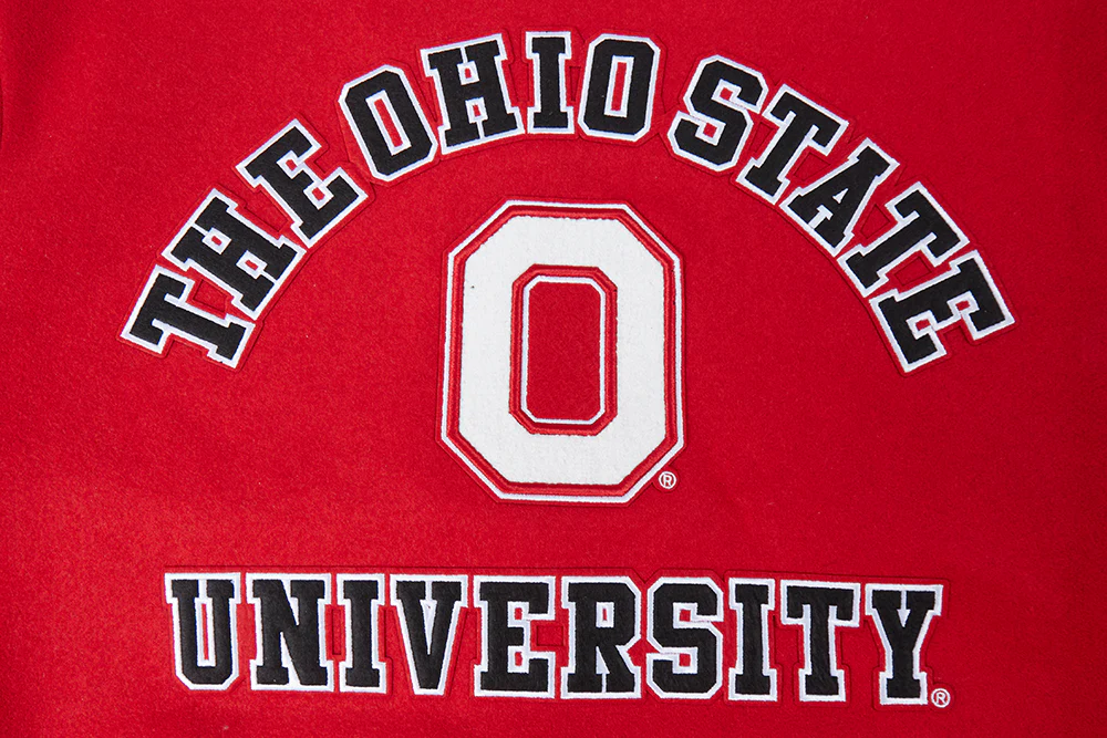 OHIO STATE UNIVERSITY CLASSIC MEN'S RIB WOOL VARSITY JACKET (RED/WHITE) - Image 9