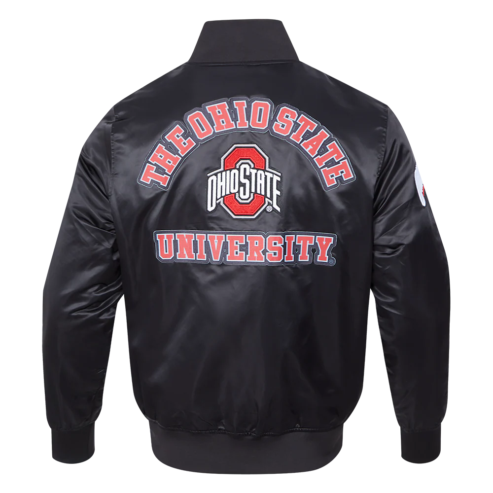 OHIO STATE UNIVERSITY CLASSIC MEN'S SATIN JACKET (BLACK) - Image 7